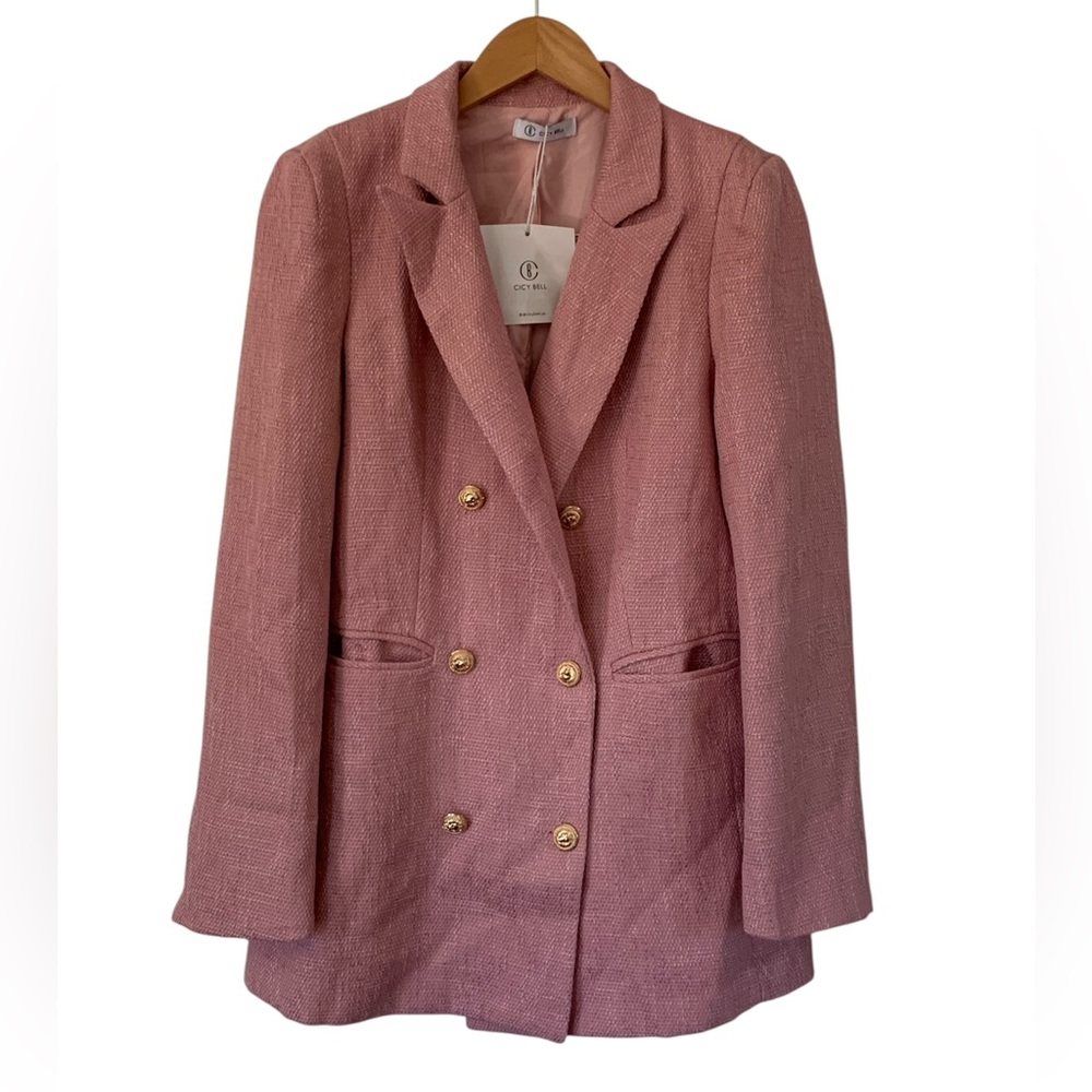 Chic Pink Women's Blazer with Gold Buttons